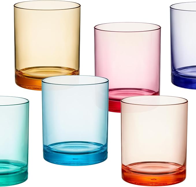 US Acrylic Classic Plastic Reusable Drinking Glasses (Set of 6) 12oz Rocks Cups Assorted Colors | BPA-Free Tumblers, Made in USA | Top-Rack Dishwasher Safe - Bloomnest