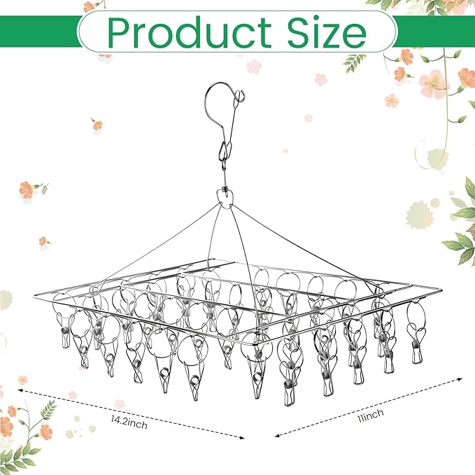6 Pcs Herb Drying Rack Hanging - Stainless Steel with Clips Clothes Laundry Drying Rack Hanger Collapsible for Plants Bud Weed Onion Macrame Flower Spices(Square) - Bloomnest