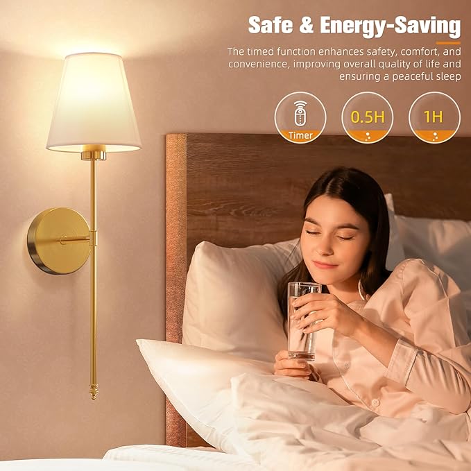 NIORSUN Battery Operated Wall Sconce Set of 2,Gold Rechargeable Wall Lights with 5200mAh Dimmable Bulbs and Remote,10 Colors Wireless Wall Lamps for Bedroom Living Room Hallway Decor - Bloomnest