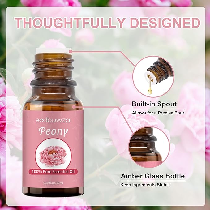 Sedbuwza Peony Essential Oil, Pure Organic Peony Fragrance Oil for Diffuser, Humidifier, Soap, Candle, Perfume Sedbuwza