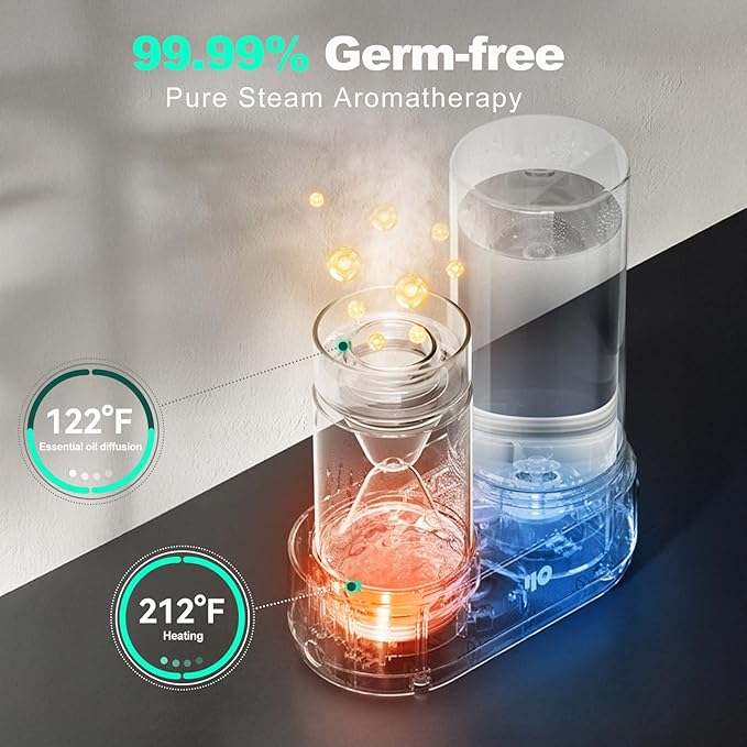 Y&O Glass Essential Oil Diffuser, 1600ml Steam Aromatherapy Diffuser with Glass Reservoir Auto-Off, Natural Fragrance Oil Vaporizer Humidifier for Home Office Spa Yoga - Bloomnest