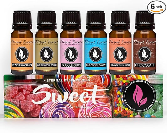 Eternal Essence Oils Sweet Set of 6 Premium Fragrance Oils - Includes Bubble Gum, Orange Creamsicle, Peaches & Cream, Blue Cotton Candy, Oatmeal Cookie Dough, and. Chocolate Scented Oils - 10ML - Bloomnest