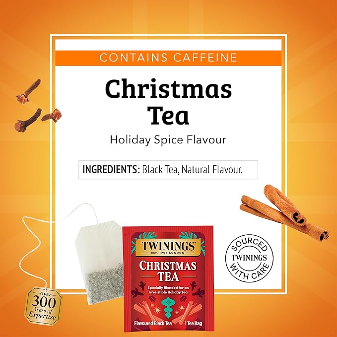 Twinings Christmas Black Tea Individually Wrapped Bags, 20 Count (Pack of 2), Aromatic Cinnamon & Clove, Caffeinated, Enjoy Hot or Iced, 20 Teabags - Bloomnest
