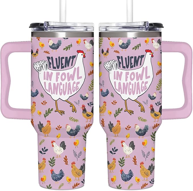 Chicken Gifts for Women - Christmas, Birthday, Mothers Day Gifts Idea for Chicken Lovers - Chicken Themed 40oz Tumbler with Handle - Bloomnest