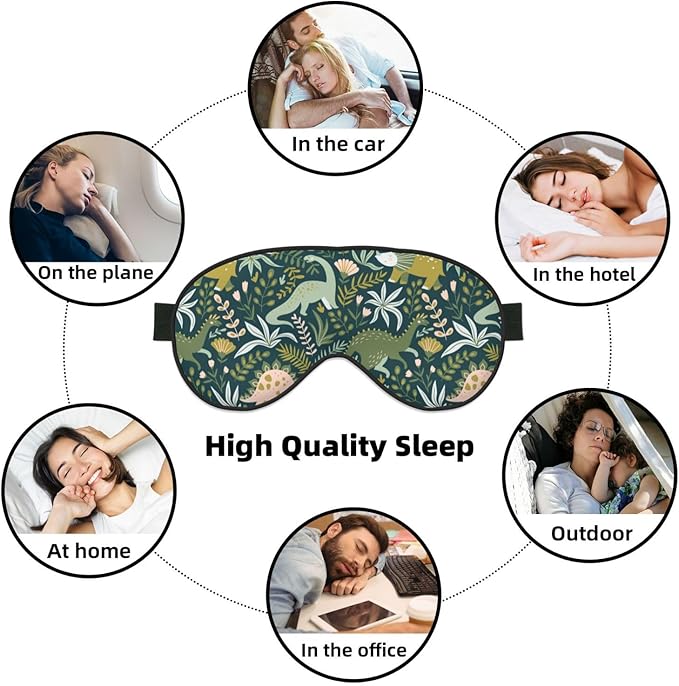 Dinosaurs Tropical Leaves Sleep Mask - Soft Comfort Eye Shade - Blackout Eye Cover - Deep Rest Travel Nap Meditation - Bloomnest
