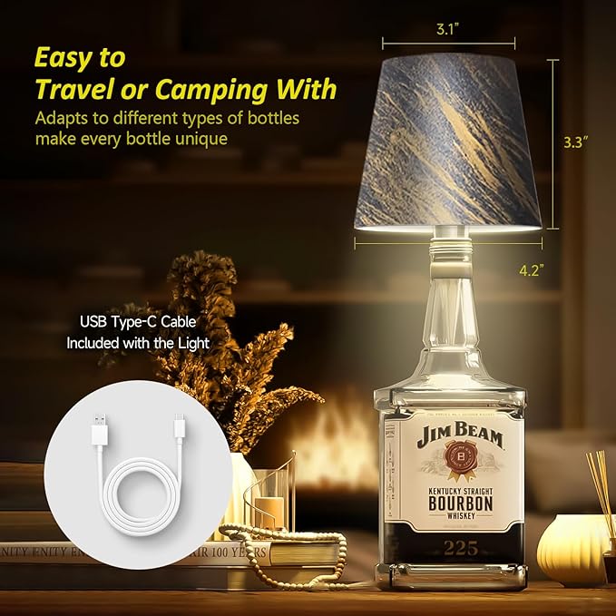 2025 New Wireless Bottle Lamp - LED Bottle Lights for Liquor & Wine Bottles, Cordless Lampshade, Whiskey Bottle Top Light, Bottle Stopper Night Light Kit, Rechargeable 3-Tone Touch-Dimmable - Bloomnest
