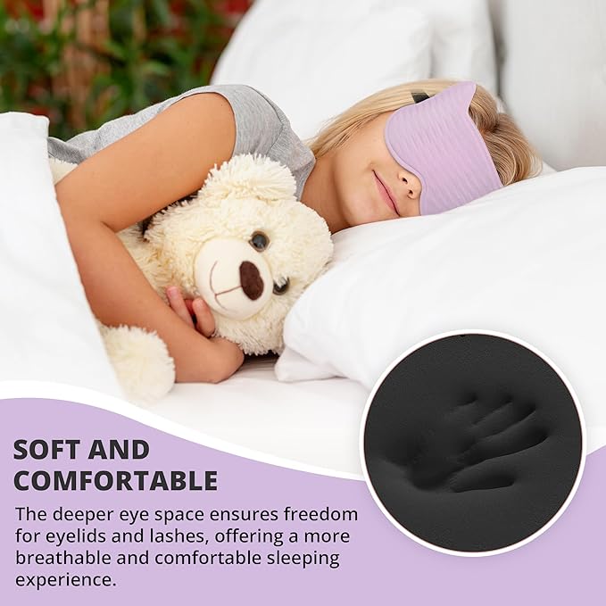 3D Kids Sleep Eye Mask: 3D Contoured Cup Sleeping Masks, Blindfold Sleep Eye Cover with Adjustable Strap, Memory Foam Lightweight Night Eyeshade for Boys Girls Teens (Purple) - Bloomnest