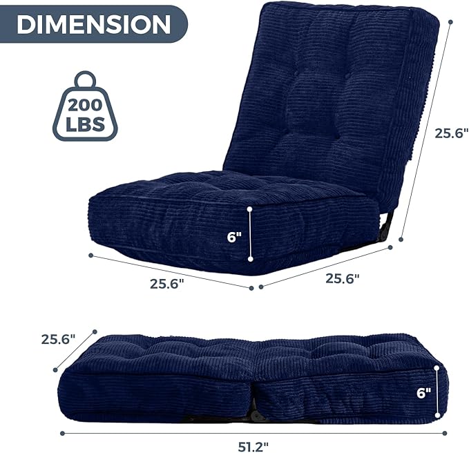 MAXYOYO Adjustable Floor Chair with Back Support, Gaming Chair Floor Meditation Chair with Tufted Cushion, Adults Folding Sofa Seat for Reading Meditating, Navy - Bloomnest