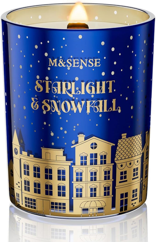 M&SENSE Christmas Candles, Startlight Snowfall Scented Winter Candle Natural Soy Wax 18oz 100 Hours Clean Non Toxic Burn, Cracking Wooden Wick Large Gift for Holiday Family Friends - Bloomnest