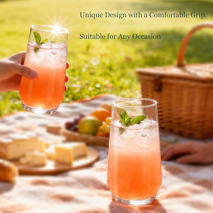 Drinking Glasses Set of 6, 16.4oz Highball Glasses, Crystal Clear Tall Glass Cups for Cocktail, Juice, Iced Tea, Mojito and Smoothies, Clear Glassware Set - Bloomnest