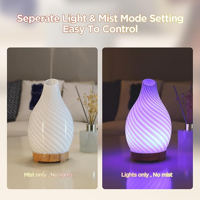 Art Glass Essential Oil Diffuser - 160ml Ultrasonic Cool Mist Scent Aroma Aromatherapy Diffuser, Intermittent with Auto Shut-Off Timer Setting &7 Colors Night Light for Home -Ethereal Time - Bloomnest