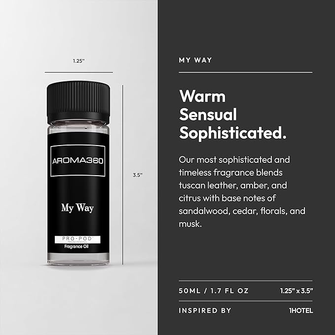 Aroma360 | My Way Pro-Pod Oil Blend | Luxury Hotel Inspired Diffuser Scent | Aromatherapy Scent Diffuser Oil | Tuscan Leather, Sandalwood and Iris 1.7 fl oz, 50 mL - Bloomnest