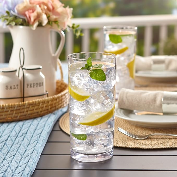 US Acrylic Classic Clear Plastic Reusable Drinking Glasses (Set of 6) 24oz Iced-Tea Cups | BPA-Free Tumblers, Made in USA | Top-Rack Dishwasher Safe - Bloomnest