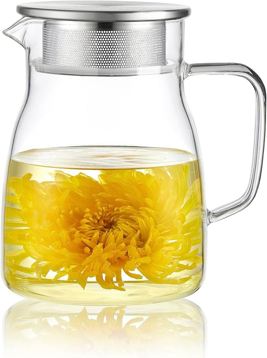 CNGLASS One-Touch Glass Teapot, 27oz(800ml) Glass Tea Kettle with Stainless Steel Filter Lid, Stovetop Safe Loose Leaf Tea Maker - Bloomnest