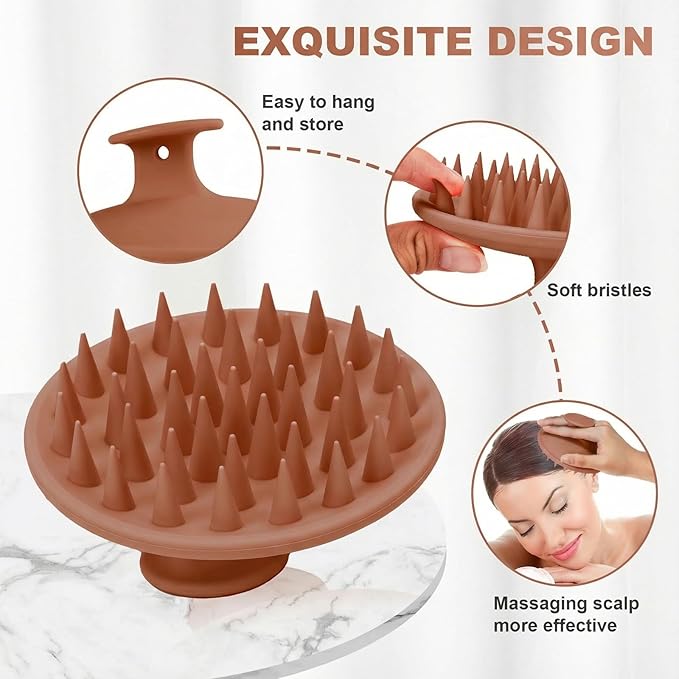 Meartchy Silicone Scalp Massager Shampoo Brush, Scalp Brush for Hair Growth & Dandruff Removal, Hair Scrubber Scalp Stimulator Exfoliator Brush with Soft Bristles for Wet Dry Scalp Care (Brown) Meartchy