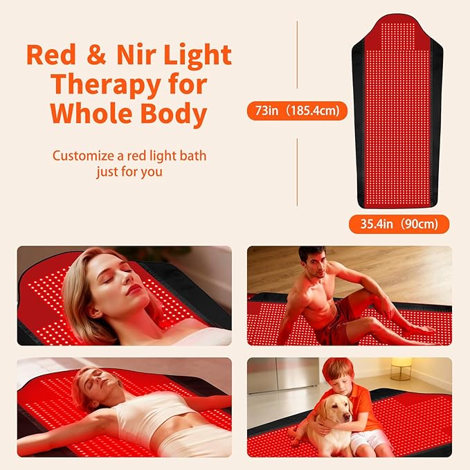 Red Light Therapy Mat for Full Body, Largest 1444 LEDs Near Infrared Light Therapy Pad, 660nm& 850nm 2in1 LEDs Light Blanket, High end Leather, 5 Power Levels UP to 288W, 73"x35" PZJDSR