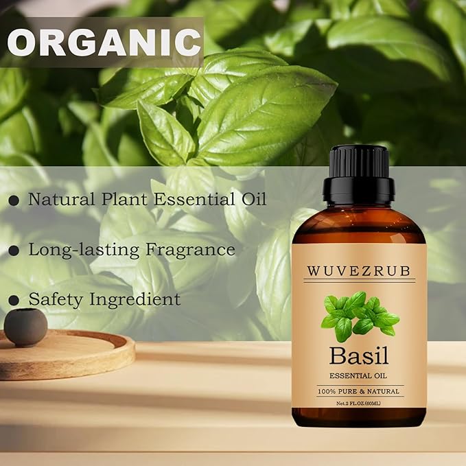 Basil Essential Oils 60ML, 100% Pure and Natural Essential Oil for Aromatherapy Diffuser - 2 Fl Oz/Basil