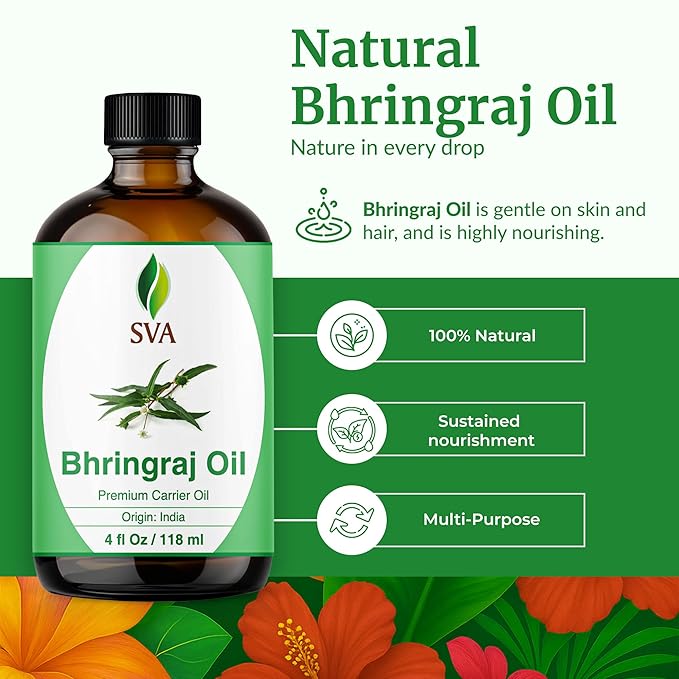 SVA Bhringraj Premium Carrier Oil 4oz (118ml) With Dropper for Hair Oiling, Scalp Massage & Skin Care - Bloomnest