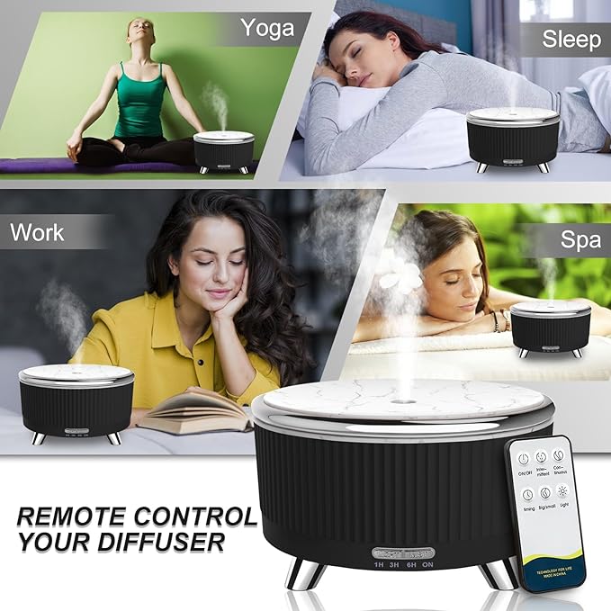 Diffusers for Essential Oils Large Room, 500ml Aromatherapy Diffuser Cool Mist Humidifier with Remote Control,7 Colors Lights & 3 Mist Mode Waterless Auto Off for Women Office Home Black Sliver - Bloomnest