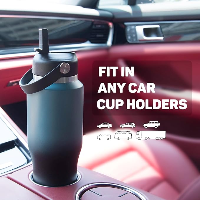 32oz Insulated Water Bottle Keep Cold 24h&Hot 12h, Double Wall Vacuum Insulated Water Bottles with Straw/Spout Lid, Stainless Steel Water Bottles that Fit in Any Car Cup Holder, Leak-proof - Bloomnest