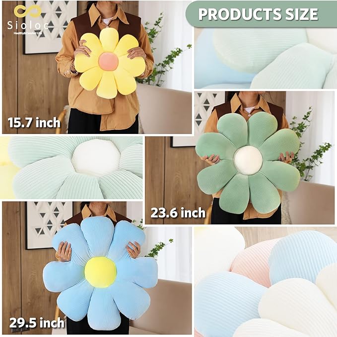 Sioloc Flower Shaped Throw Pillow, Butt Cushion, Floor Pillow,Seating Cushion, Room Decor & Plush Pillow for Bedroom Sofa Chair(Green,15.7'') - Bloomnest