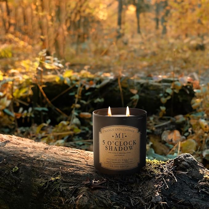 Manly Indulgence 5 O'Clock Shadow Scented Candle for Men 16.5 oz | 2 Wick & 2X Intense Fragrance | Oakmoss, Musk & Fresh Air | Up to 60 Hour Burn, Soy Blend Wax, USA Poured, Black - Bloomnest