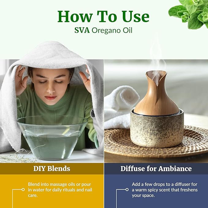 SVA Oregano Essential Oil – 4 Fl Oz – 100% Natural Oregano Oil - for Diffuser, Hair Care, Face, Skin Care, Aromatherapy, Scalp and Body Massage, Soap and Candle Making – with Dropper - Bloomnest