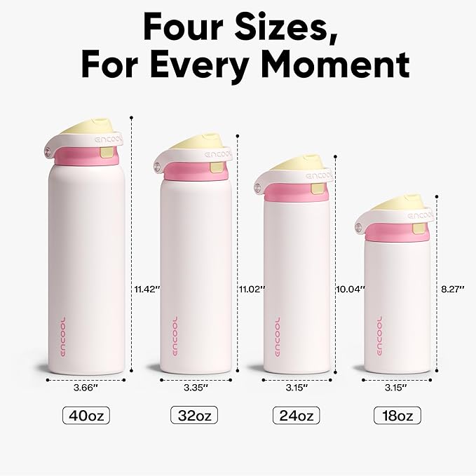 ENCOOL Leakproof Insulated Water Bottle with Straw Dual-Sip Water Bottle Bag-Safe Design for Work, Commute & Gym – Keeps Drinks Cold All Day, 32 oz, Butter Rose ENCOOL