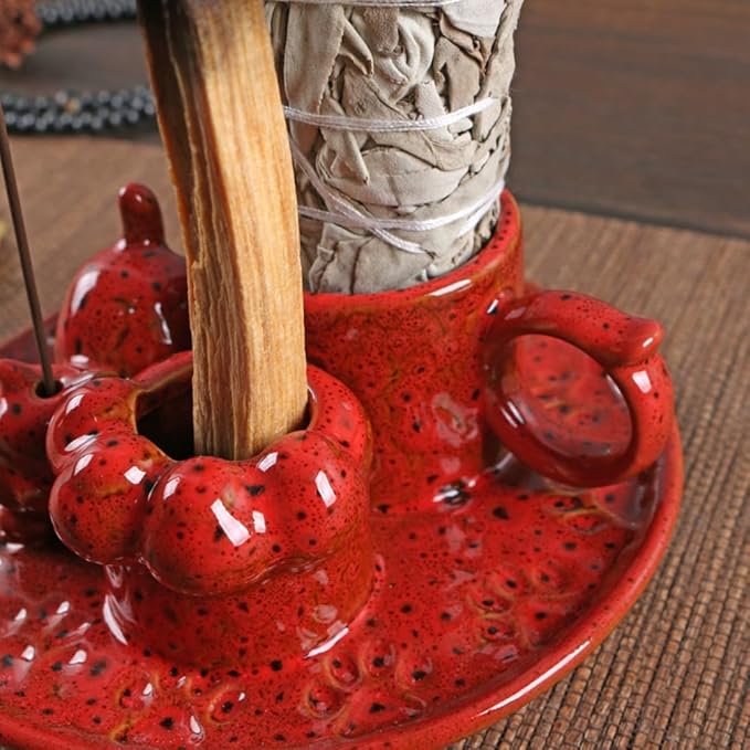 4 in 1 Casual Cat Incense Burner,Sage Holder Palo Santo Sticks Holder,Smudge Stick Ash Catcher Tray for Meditation Yoga Room (Blue) - Bloomnest