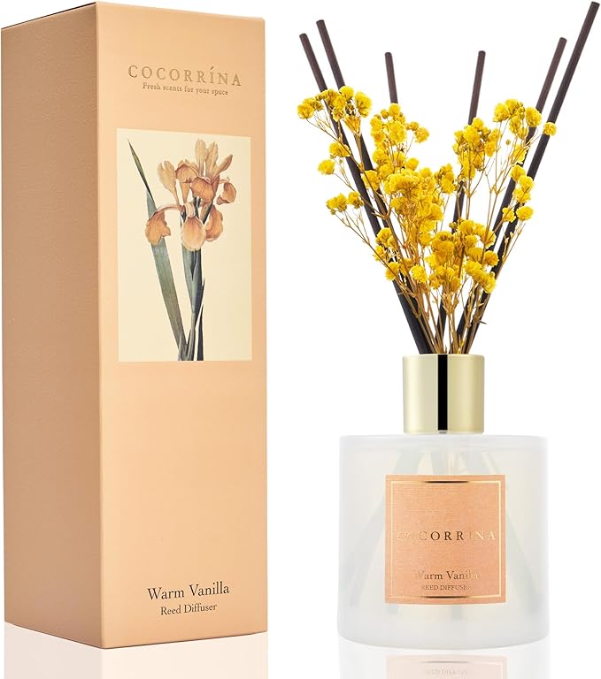 Cocorrína Reed Diffuser - Warm Vanilla Scented Diffuser with 8 Sticks Home Fragrance Reed Diffuser for Bathroom Shelf Decor - Bloomnest