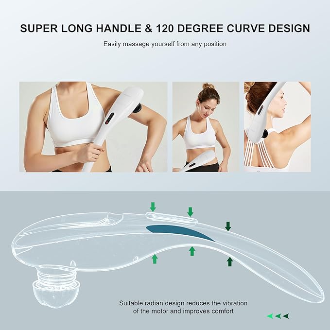 MEGAWISE Cordless Handheld Back Massager w/Rechargeable 3200mAh Battery, 5 Speed and 5 +2 Massage Nodes with Hard, Medium and 2 Soft Silicone Nodes; Massage While Moving Around (Pearl White) - Bloomnest