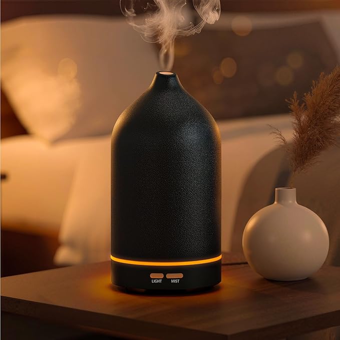 URPOWER 120ML Essential Oil Diffuser, Ultrasonic Aromatherapy Diffuser with Sleek Black Ceramic Design, 7-Color LED Lights, Auto Shut-Off, Humidifier for Home & Office, Scent Diffuser for Relaxation - Bloomnest