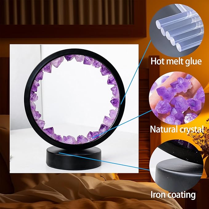 Runyangshi Amethyst Tooth Night Lamp 8.6" Natural Healing Crystal Bedside Lamp USB Port 3 Colours Dimming Mode Bedroom Lamp Suitable Night Light Ideal Gift - Bloomnest
