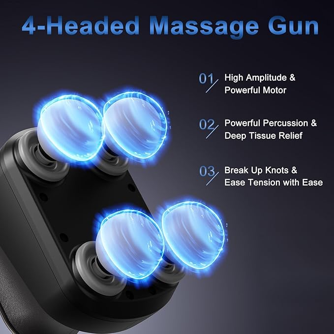 4 Head Massage Gun Deep Tissue, Mini Percussion Muscle Massage Gun for Pain Relief, Portable Electric Muscle Massager with 5 Speeds, 3 Attachments, USB Rechargeable - Ideal Gift for Men & Women - Bloomnest