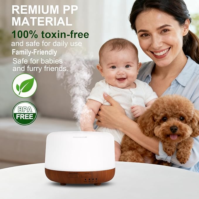 300ML Essential Oil Diffuser for Home, Aromatherapy Diffuser with Remote Control, 7-Color LED Light and 4 Timers, Quiet Auto-Off, Easy to Use for Bedroom Office - Bloomnest