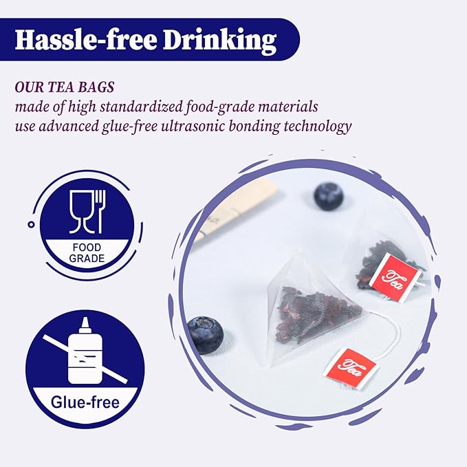 FullChea - Blueberry Tea Bags, 50 Teabags - Premium Blueberry Blend Herbal Tea - Harmonious Mix of Blueberries, Hibiscus, Raisins, Mint Leaves - Rich in Natural Goodness, Delightful Taste - Bloomnest