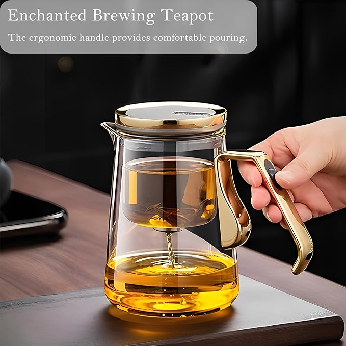 YJX Magnetic Glass Teapot, 25.4oz Small Enchanted Brewing Tea Pot, Witchcraft Magic Borosilicate Tea Set with Strainer for Loose Leaf or Herbal, Exquisite Kettle Gift for Tea Lovers(Golden) - Bloomnest