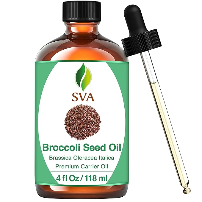 SVA Broccoli Seed Oil - 4 Fl Oz – 100% Natural Cold Pressed Broccoli Oil - for Face, Skin Care, Hair Care, Scalp Massage & Body Massage – Carrier Oil with Dropper - Bloomnest