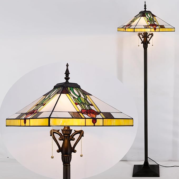 Tiffany Floor Lamp Tulip Flower Mission Style Stained Glass Standing Reading Light 16X16X64 Inch - Bloomnest