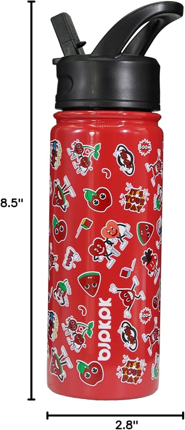BJPKPK Insulated Water Bottle with Straw Lid, 18 oz Stainless Steel Metal Water Bottles, Reusable Leak Proof BPA Free Water Bottles, Cups, Thermo, Passionate-Red - Bloomnest