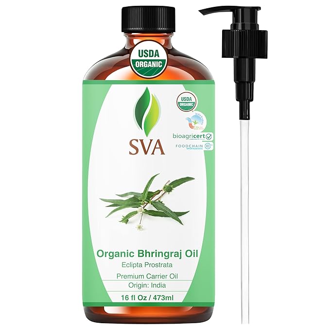 SVA Organic Bhringraj Oil 16oz Premium Carrier Oil for Hair Care, Hair Oiling, Scalp Massage, & Skin Care - Bloomnest