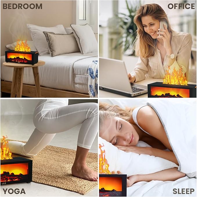 Fireplace Humidifier Diffuser, 7 Colors Flame Diffuser for Essential Oils, Fire Aroma Diffuser with Remote, Air Humidifiers Aromatherapy Diffuser for Home, Bedroom, Office,Yoga - Bloomnest