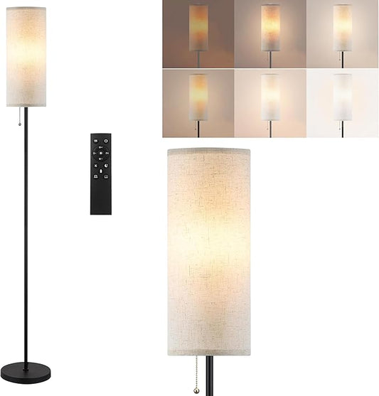 Floor Lamp for Living Room, Modern Standing Lamps with Lampshade, Minimalist Tall Lamp with Chain Switch for Living Room, LED Bulb Included (Beige Shade-Remote Bulb) - Bloomnest