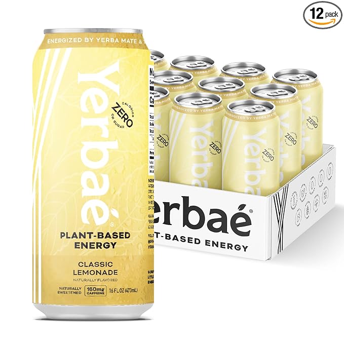 Yerbae Energy Beverage - Classic Lemonade, 0 Sugar, 0 Calories, 0 Carbs, Energized by Yerba Mate, Plant-Based, Healthy Alternative to Sugary Drinks, 16oz cans (12 Pack) - Bloomnest