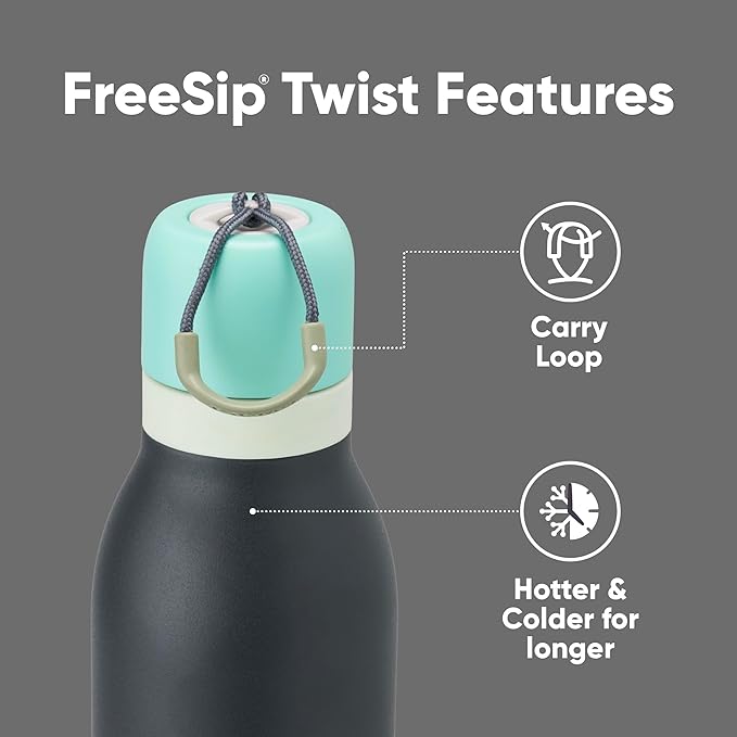 Owala FreeSip Twist Insulated Stainless Steel Water Bottle with Straw for Sports and Travel, BPA-Free, 18-oz, Blue/Grey (Foggy Tide) Owala
