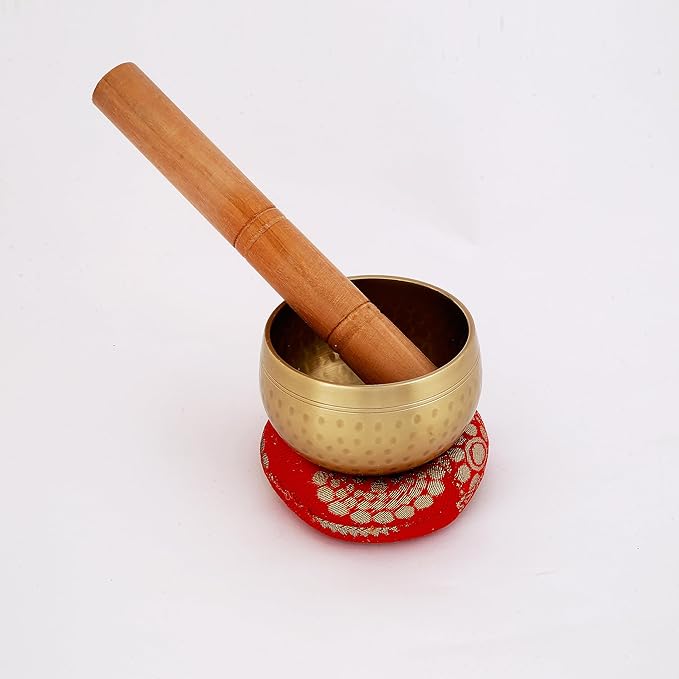 Indian Consigners Tibetan Singing Bowl Set – 3-Inch Hand-Hammered Brass Sound Bowl with Mallet & Silk Cushion – for Meditation, Yoga, Chakra Healing & Mindfulness VisitIndianConsigners