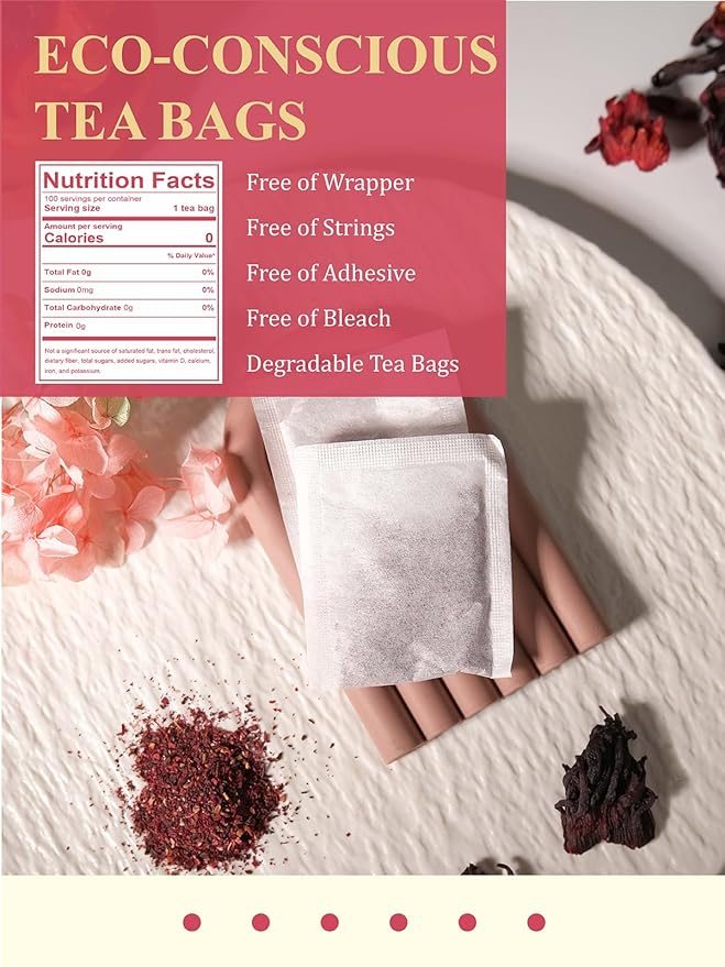 GLDNT Organic Hibiscus Tea Bags, Caffeine Free, Natural Flowers, Refreshing Tart Flavor, 100 Count - Bloomnest