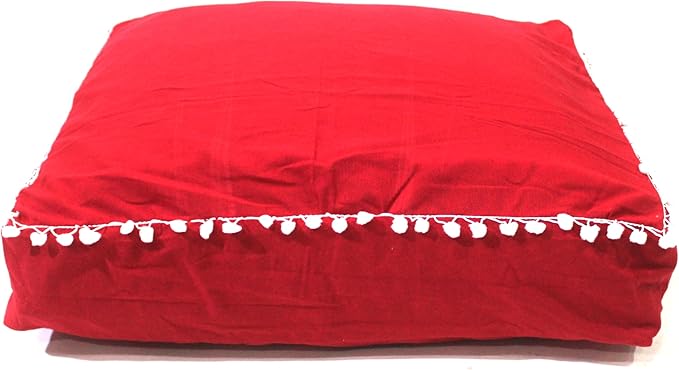 CRAFT KALA Meditation Floor Pillow Cover, Round Large Pillows Cover Seating for Adults, Bohemian Mandala Circle Cushions Cover for Outdoor Fireplace Yoga Living Room (Red, 18" Square) - Bloomnest