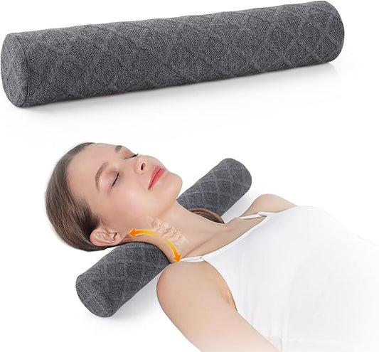 Cozyhealth 3.1" H Small Cervical Roll Pillow, Medium Soft Memory Foam Neck Round Pillow Cylinder Bolster Pillow for Sleeping, Round Neck Support for Bed, Legs, Back and Yoga (Grey, Small - 3.1" H) - Bloomnest