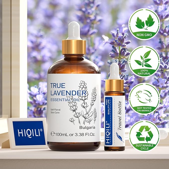 HIQILI Lavender Essential Oil - 100% Pure Undiluted, for Aromatherapy Diffuser at Room & Office, Relax Mind and Better Sleep, Therapeutic Grade | 100ML with Glass Dropper - Bloomnest